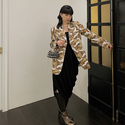 设计感中国风提花仙鹤西装