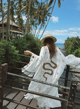 MOERSHOP 私服挚爱 智慧能量场流苏蛇图腾长袍新款过膝防晒外套女