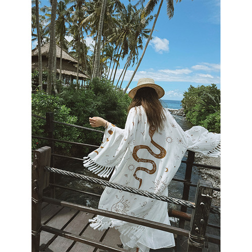 MOERSHOP 私服挚爱 智慧能量场流苏蛇图腾长袍新款过膝防晒外套女