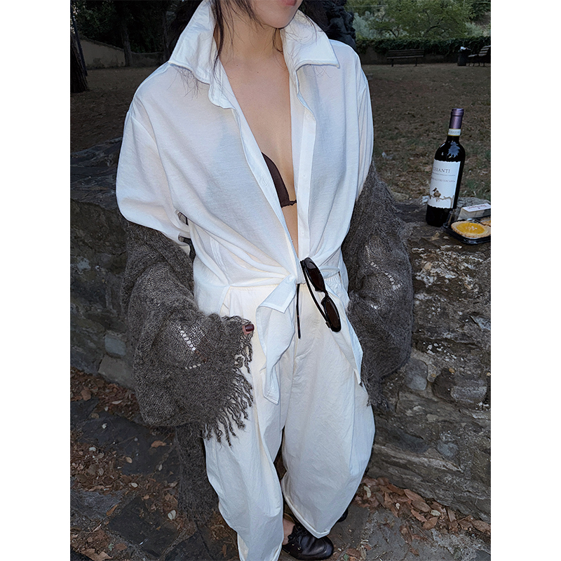 MOERSHOP 穿搭主力 软丝造型帅气微透视衬衫女长袖薄款设计感上衣