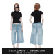 SMIIILE原创廓形宽松腰带七分牛仔裤 浅蓝色复古洗水休闲阔腿短裤