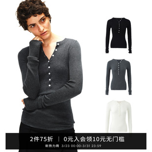 气质毛衣 显瘦春秋内搭上衣打底衫 SMIIILE亨利领羊毛针织衫 女修身