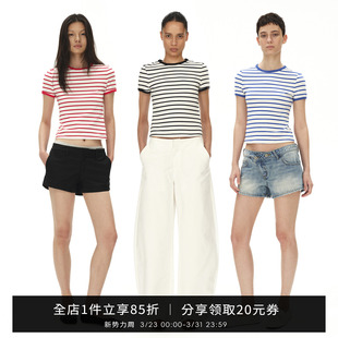 SMIIILE复古条纹修身 t恤女日常休闲打底内搭上衣 显瘦圆领正肩短袖