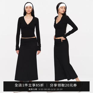 SMIIILE修身 显瘦简约黑色鱼尾半身裙a字垂坠感中长包臀半裙气质