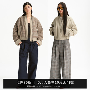 2025新款 SMIIILE正反两穿格子拼色廓形宽松拉链短款 外套女春季