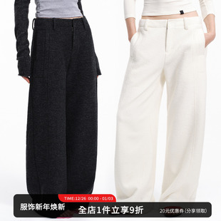 子宽松显瘦直筒休闲裤 加厚羊毛裤 女冬季 SMIIILE垂坠感毛呢阔腿裤