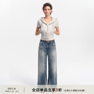 休闲运动短款 SMIIILE修身 灰色卫衣女小衫 连帽拉链开衫 上衣 短袖