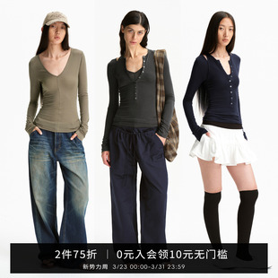 薄款 修身 针织衫 内搭上衣打底衫 T恤女春季 SMIIILE两件套绵羊毛长袖