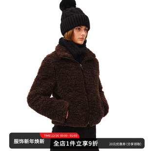 温暖厚实咖色修身 泰迪绒感短款 立领毛毛外套女 新款 SMIIILE冬季