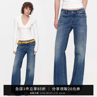 微弹 阔腿牛仔裤 SMIIILE复古水洗做旧微喇叭牛仔裤 女中低腰春新款