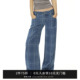 SMIIILE全棉磨白水洗格纹低腰直筒牛仔裤 女宽松阔腿挺括休闲长裤