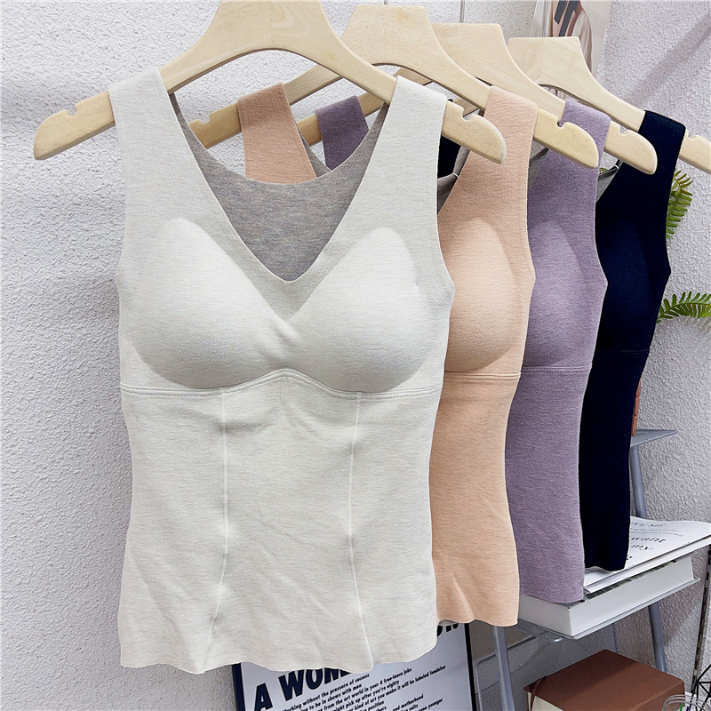 4033桑蚕丝德绒保暖内衣女带胸垫