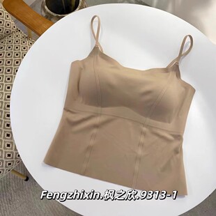 早秋无痕固定杯吊带简约纯色背心女性感弹力裹胸防走光抹胸领内衣