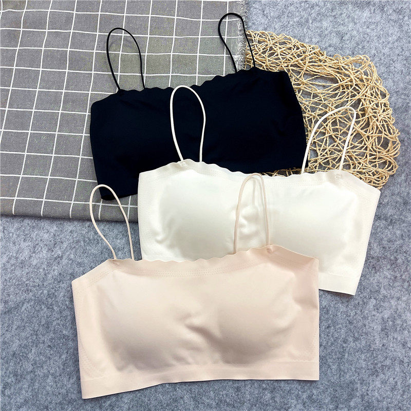 惠芝欣新款夏季冰丝无痕美背小吊带背心女定型杯免穿文胸抹胸裹胸