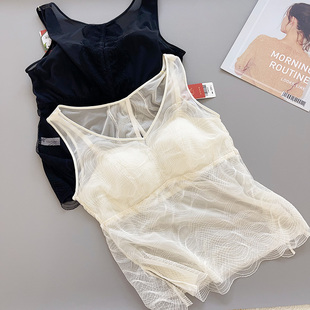 蚕丝美背乳胶内衣2024新款 聚拢文胸背心一体蕾丝性感内搭吊带胸垫