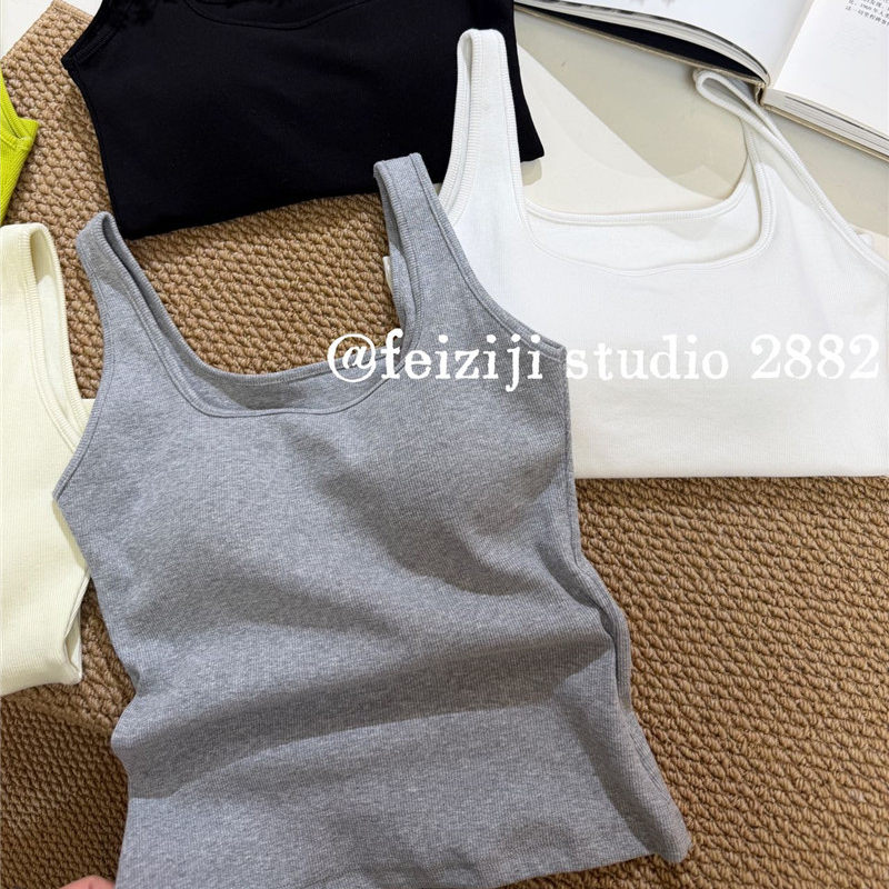 新品休闲方领宽肩带美背吊带背心女带胸垫固定一体杯内搭外穿上衣,女装/女士精品,背心吊带,淘宝优惠券,粉丝福利购,淘宝优惠卷