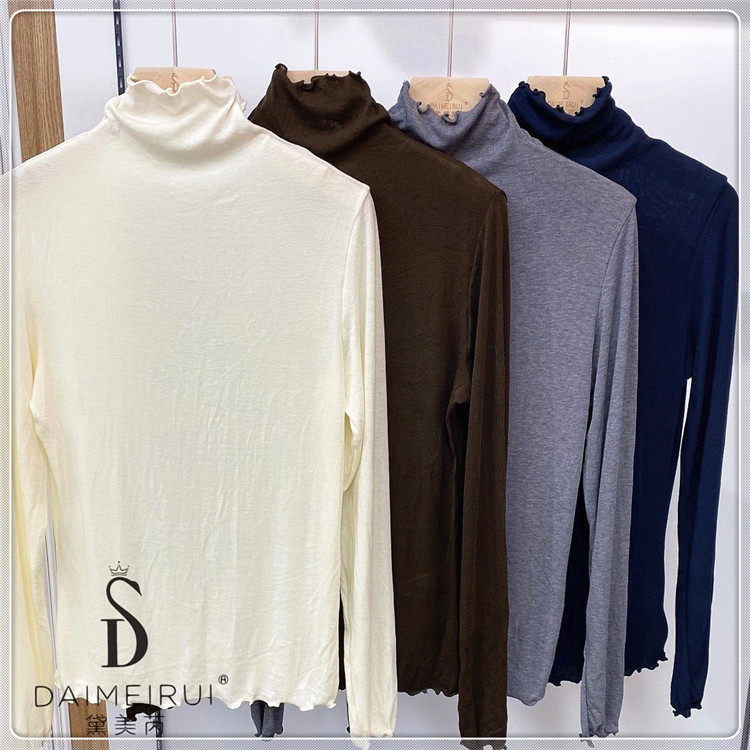 KNOCK MA HOME SILK SKIN-FRIENDLY BEAUTY YABI AUTUMN UNDERWEAR MEDIUM TURTLENECK WOOD EAR THIN UNDERSHIRT WOMENS LONG-SLEEVED TOP