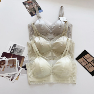 古妃缎面蕾丝美背内衣女无细肩带无痕抹胸聚拢文胸一体吊带背心夏