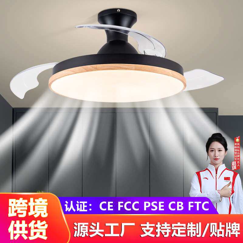 隐形吊扇灯餐厅风扇灯家用带吊灯现代简约客厅电风扇中山扇叶