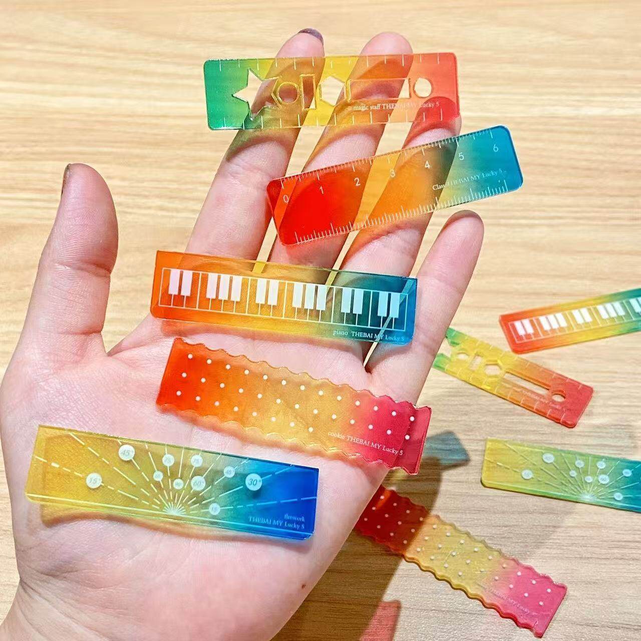 称心如意尺掌心尺糖果色手帐本迷你刻度尺透明波浪彩色小巧直尺子