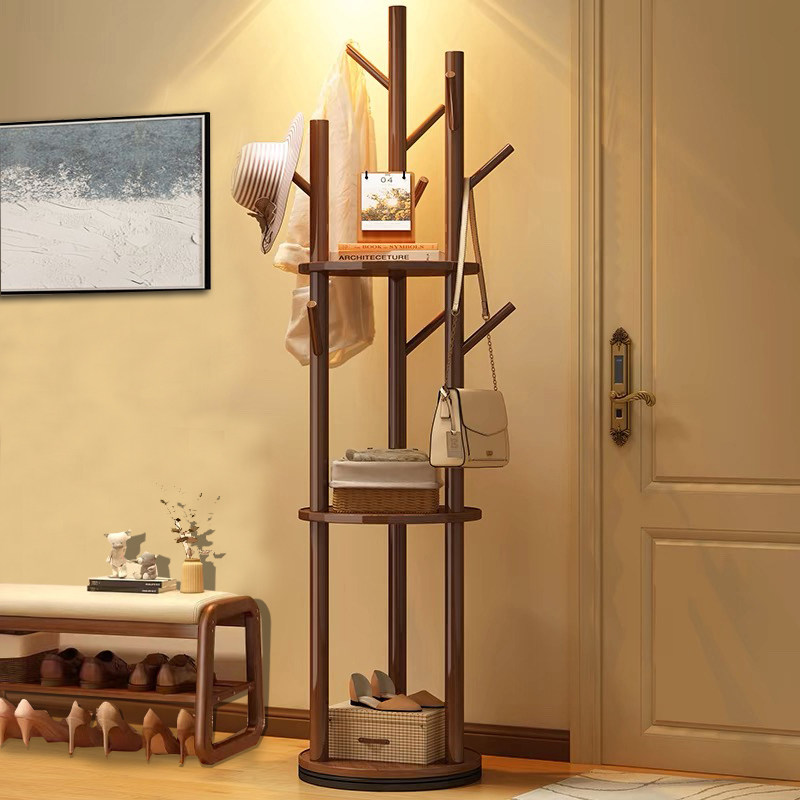 实木旋转衣帽架落地衣架卧室家用置物架立式衣服架子客厅挂衣架子
