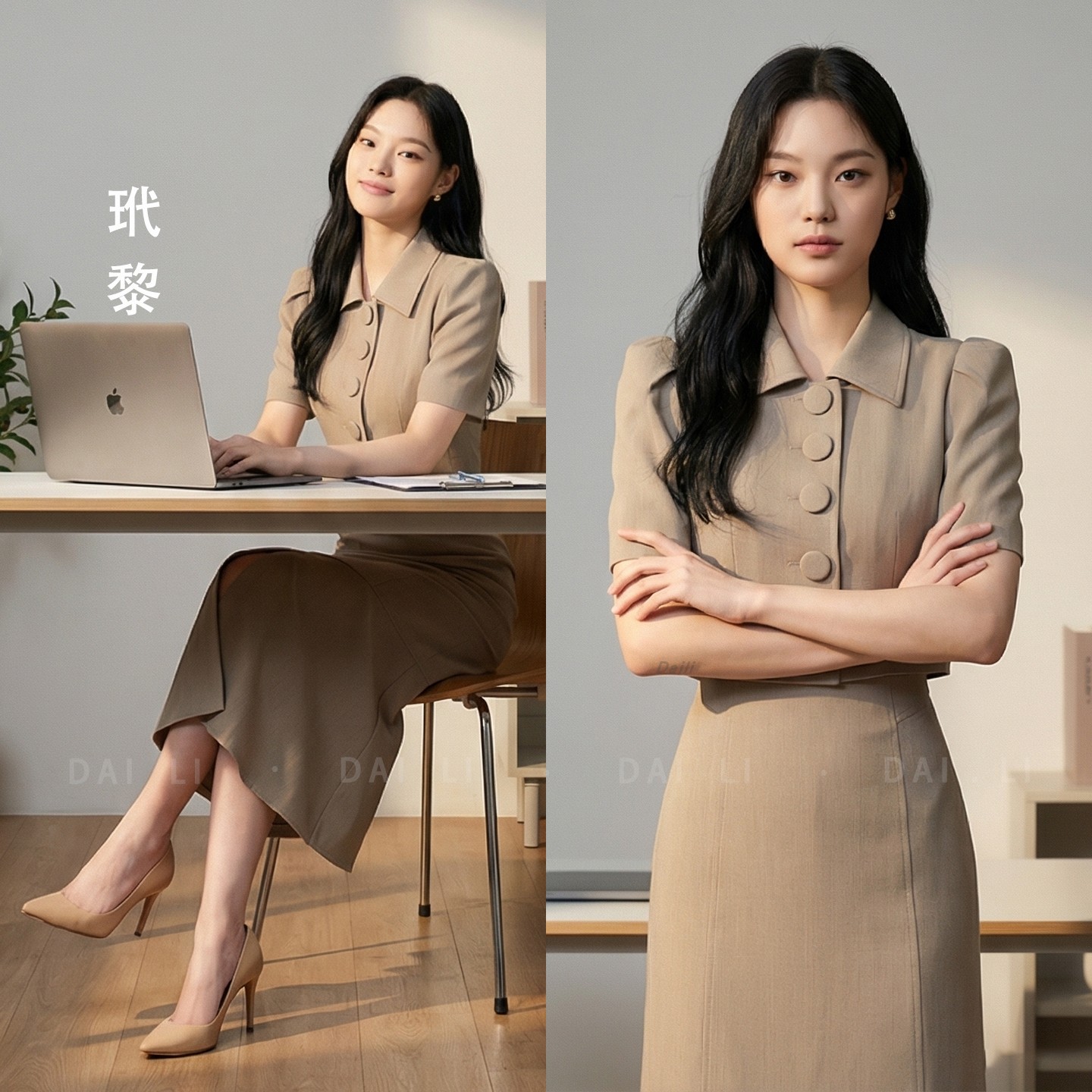 玳黎短袖上衣高腰鱼尾裙套装