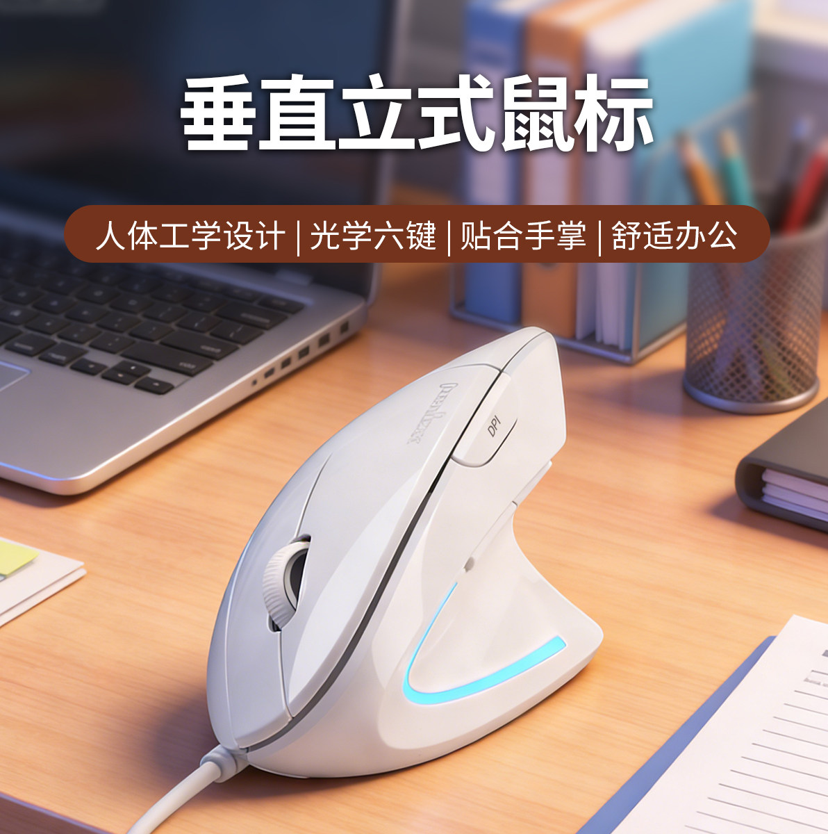 【立式垂直】PM-513W白色有线立式垂直竖握游戏鼠标人体工学舒适