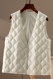 羽绒服女马甲2025新款秋冬内搭叠穿内胆V领白鸭绒保暖马夹背心