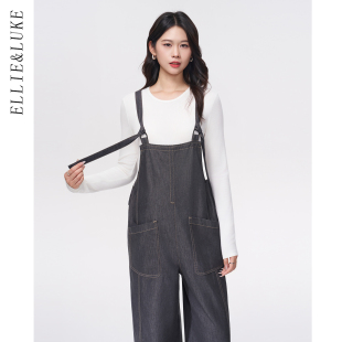 背带裤 春装 春夏外穿时尚 小个子新款 牛仔阔腿裤 ELLIELUKE孕妇工装