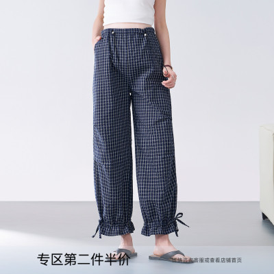 ellieluke孕妇裤子夏薄款格子裤