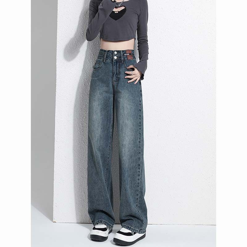 高腰直筒牛仔裤女2024年秋冬新款时尚宽松垂感显瘦窄版阔腿拖地裤