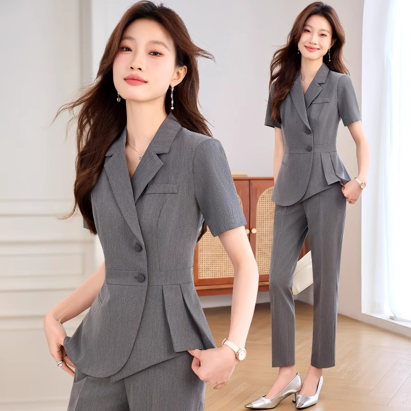 夏季薄款短袖西装套装女2025年新款气质通勤高级感西服外套两件套