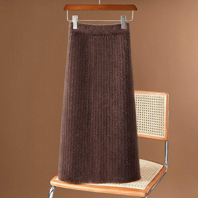 高级感毛线针织半身裙女秋冬新款加厚显瘦开叉包臀裙高腰过膝长裙