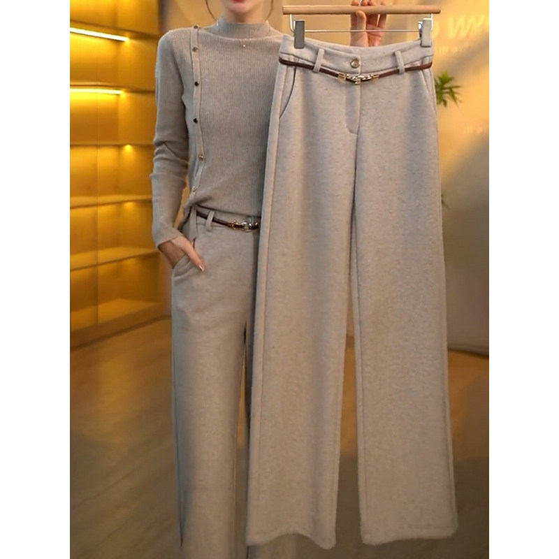 羊绒窄版直筒休闲 裤女2024新款秋冬加厚毛呢裤显瘦垂感西装阔腿