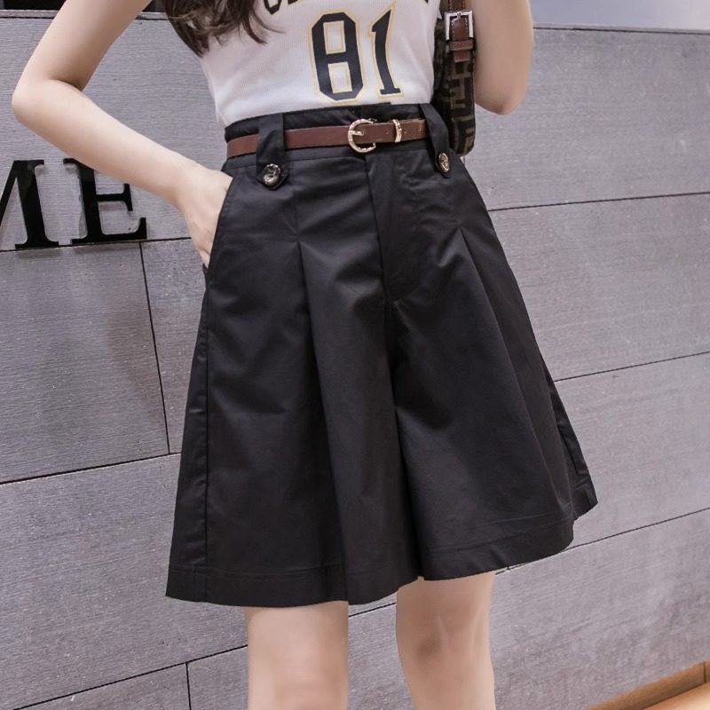 黑色宽松短裤女2025夏季新款高腰显瘦五分中裤休闲阔腿A字5分裤裙