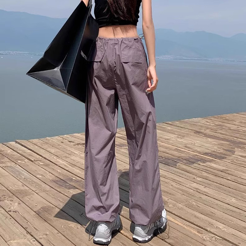 美式复古薄款速干工装裤女2025夏季新款宽松休闲设计感直筒阔腿裤