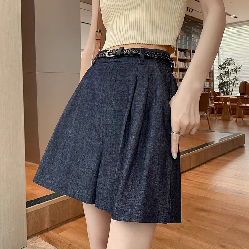 复古冰感牛仔短裤女夏季薄款高腰A字显瘦五分裤宽松休闲阔腿热裤