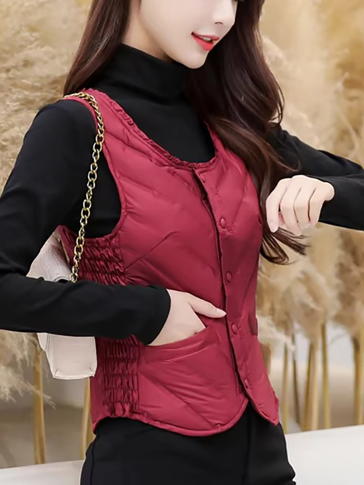 羽绒马甲女士秋冬季内穿轻薄修身显瘦白鸭绒保暖背心坎肩短款马夹