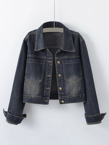 覆古牛仔短上衣女式2025春秋季新韩式宽松修身容易匹配顶部休闲外