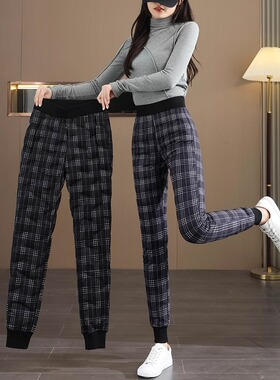格子白鸭绒羽绒裤女冬季2025新款零下40度防寒内穿轻量化打底棉裤