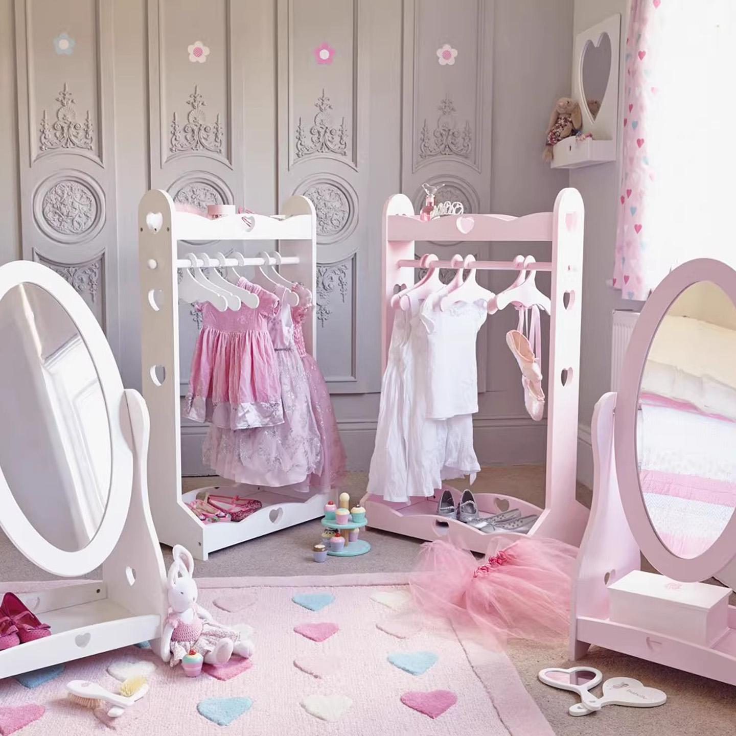 2025新款粉色公主儿童衣帽架落地衣架挂小孩房衣柜