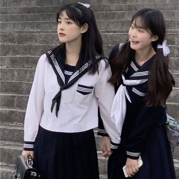 东京岁时记套装女学生宽松学院风海军领衬衣+ins高腰半身全两件套