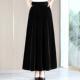 秋冬新款 赫本风垂坠感通勤优雅松紧腰大摆金丝绒半身裙中长裙 法式