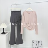 运动健身普拉提套装 V领褶皱显瘦瑜伽套装 高颜值假两件微喇裤 秋季