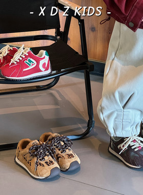 女童鞋子N字老爹鞋2025秋冬新款儿童新年红二棉跑步鞋男童运动鞋