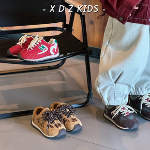 女童鞋子N字老爹鞋2025秋冬新款儿童新年红二棉跑步鞋男童运动鞋