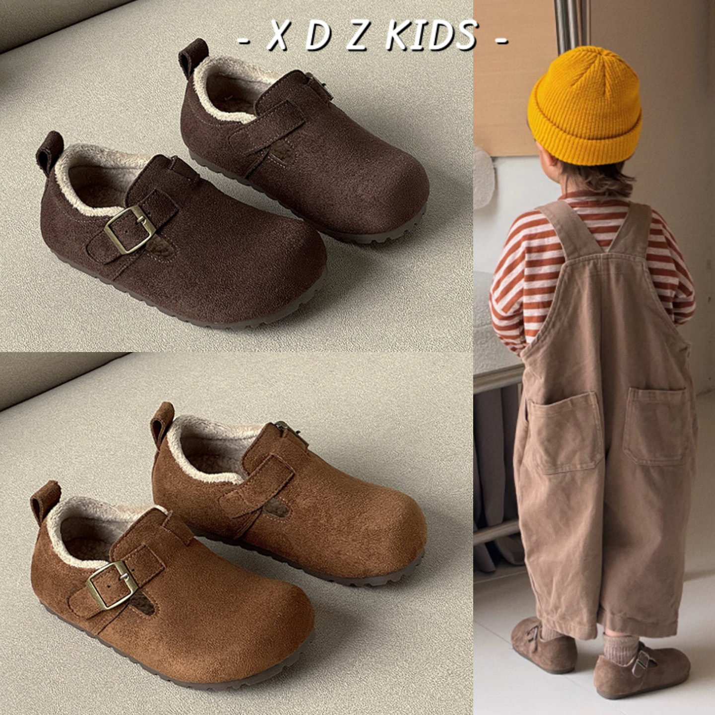 牛皮男童保暖棉鞋2025冬季新款儿童宝宝加绒豆豆鞋舒适女童勃肯鞋