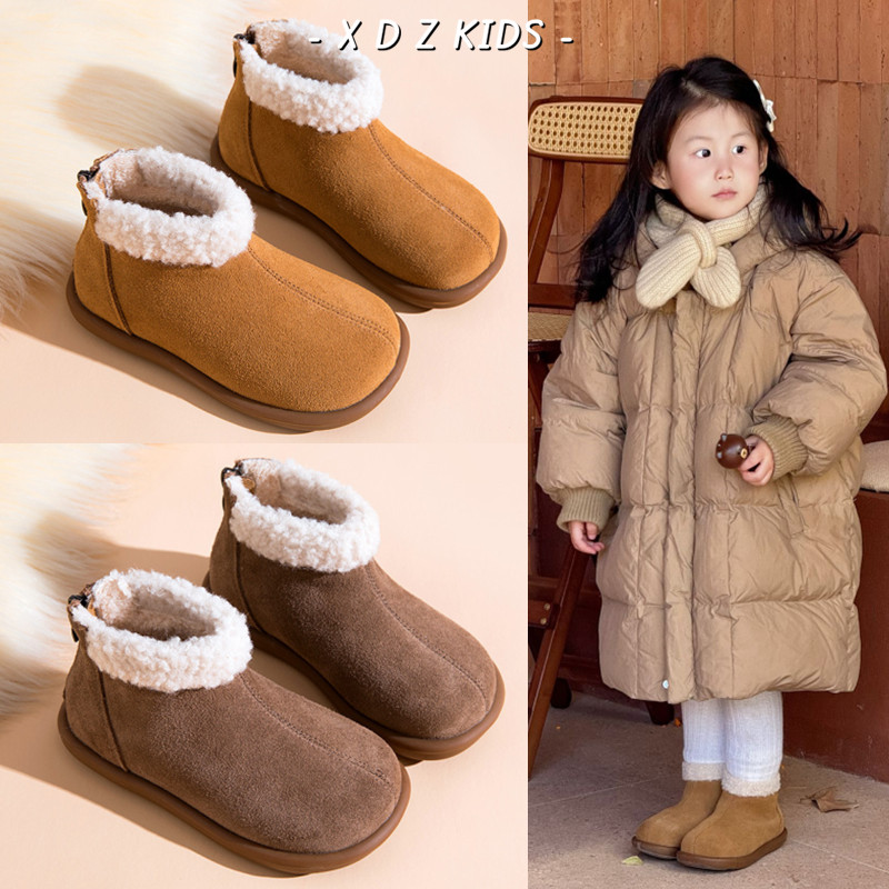 真皮女童雪地靴羊羔绒棉靴