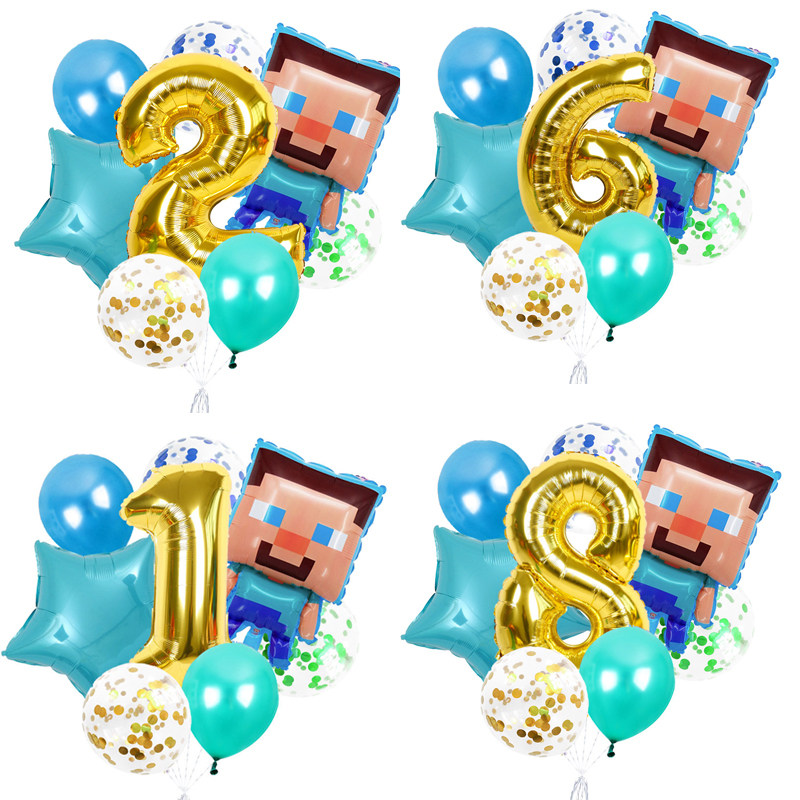 我的世界史蒂夫乐高主题铝膜气球罗布乐思16周岁生日数字男孩装饰