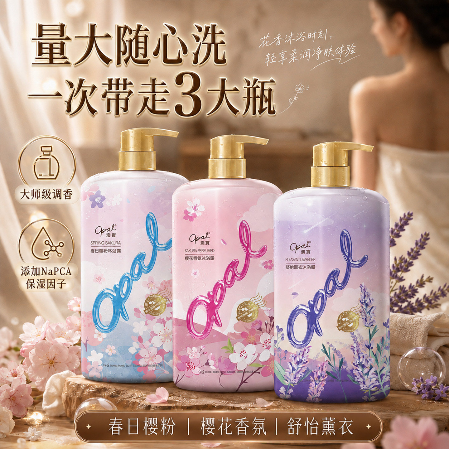 澳宝樱花香氛沐浴露持久留香清洁滋润大容量家庭装沐浴液1.055kg